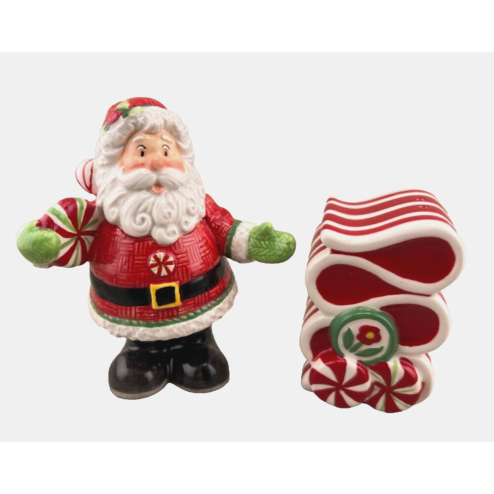 Fitz & Floyd Peppermint Santa Salt Pepper Shaker Set Christmas Candy Striped Red